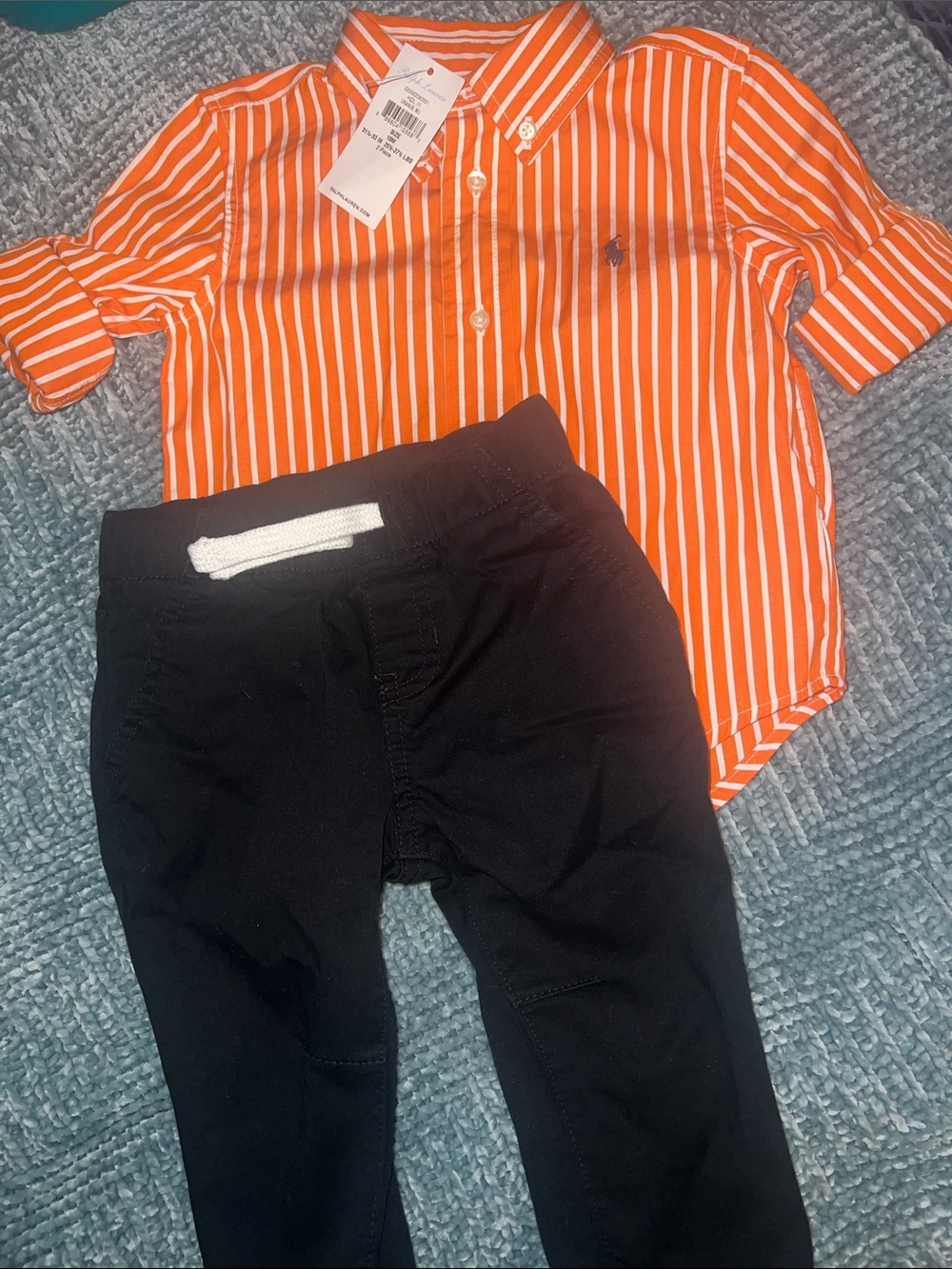 Ralph Lauren Orange & White Striped Button-Down Shirt w/ cat&jack Joggers